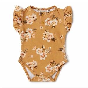 EUC Snuggle Hunny AUS  “Golden Flower” Flutter Sleeve Onesie (Size 3-6mo US)